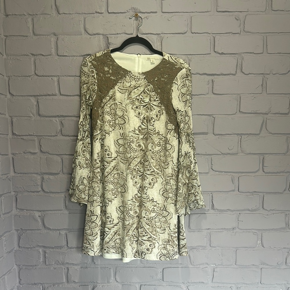 Cato Cream and Gold Long Sleeve Dress size S